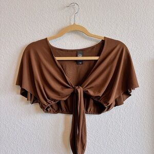Vintage Y2K Brown Tie-Front Crop Top